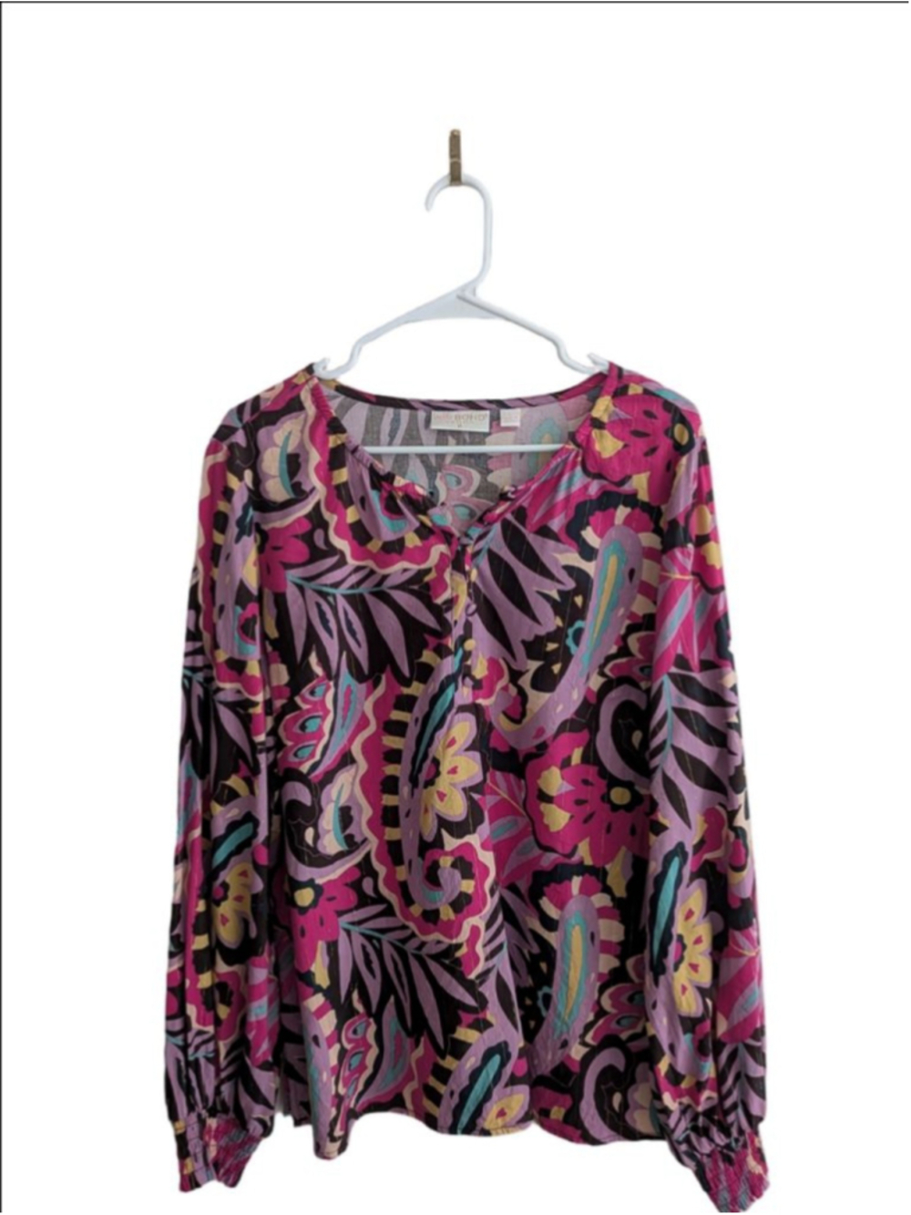 Belle by Kim Gravel Boho Paisley Fairy Grunge Y2K Peasant Blouse L - Picture 3 of 8